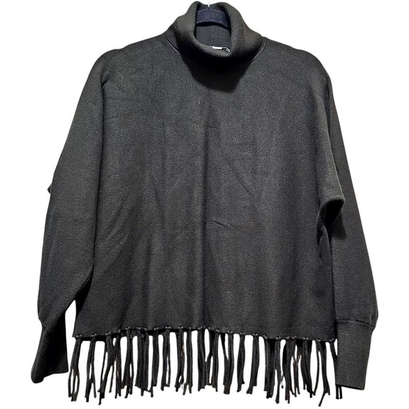 Carmen Marc Valvo Womens XL Fringe Hem Turtleneck Sweater In Dark Olive Green Vi - Picture 1 of 7